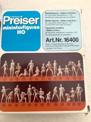 Figuras en miniatura Preiser 16400 - HO figuras modelo de playa nudista Adam Eve sin pintar Foto 1 de 2