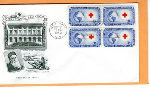 1952 #1016 INTERNATIONAL RED CROSS BLOCK OF 4 FDC W/ ARTMASTER CACHET UA GEM! - Picture 1 of 1