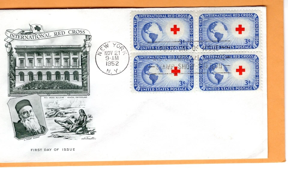 1952 #1016 INTERNATIONAL RED CROSS BLOCK OF 4 FDC W/ ARTMASTER CACHET UA GEM! - Image 1 of 1