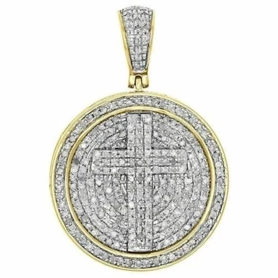 3.0Ct Round Cut White Moissanite Men's Cross Pendant 14K Yellow Gold Plated - Image 1 of 4