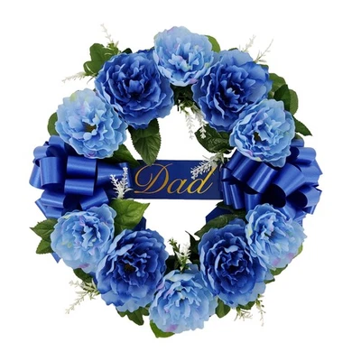 Mainstays 17 дюймов уличный искусственный пионовый венок, синий цвет. Полиэстер. - Изображение 1 из 4