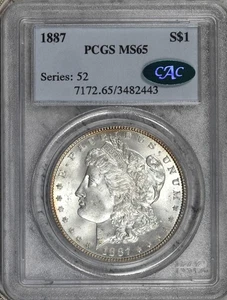 1887-P Morgan Dollar PCGS CAC MS65 Flashy Gem! #7ELU - Picture 1 of 3