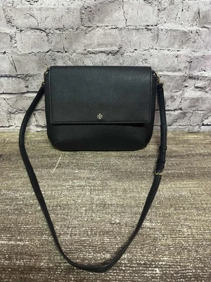 Tory Burch Robinson Saffiano Leather Crossbody Black 9”x11” - Image 1 of 4