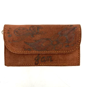 Vintage 90er Handarbeit Jan Floral gebranntes Wildleder Leder kleines Etui Geldbörse 5,5x3" - Bild 1 von 13