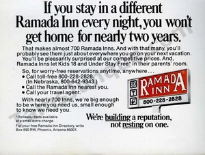 1977 Ramada Inn Hotels Under 18 Stays Free -  PRINT AD Wall Decor Idea (1745) - Picture 1 of 1