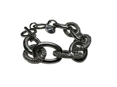 CHICO'S Chunky Faux Rhinestone Bracelet Silver Tone Toggle Link Chain 7" Foto 1 de 4