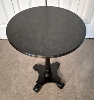 New Round Wooden Pedestal Accent Table with hand-stenciled top - Image 1 of 4