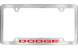 Dodge Red imprint Chrome Plated Brass Metal License Plate Frame Holder - Picture 1 of 1