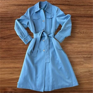 VTG Audrey Hepburn Style Trench Coat Forecaster-Boston Lined Baby Blue Sz 7/8 - Picture 1 of 18
