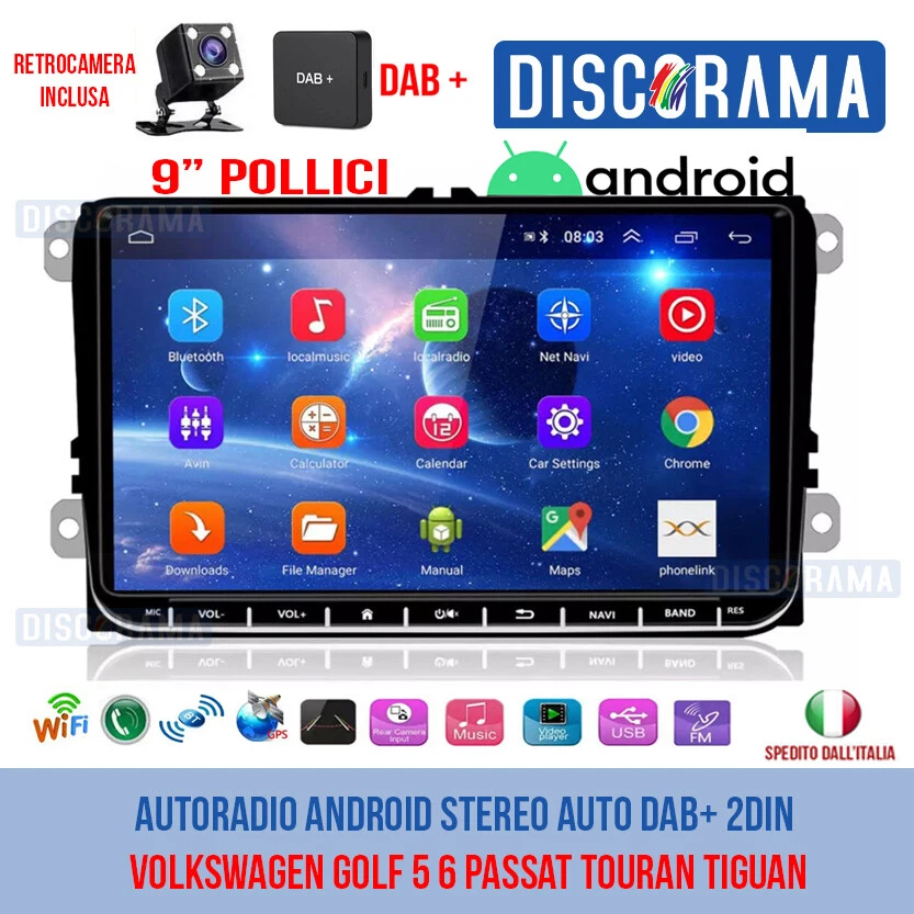 AUTORADIO ANDROID STEREO AUTO DAB+ 2DIN VOLKSWAGEN GOLF 5 6 PASSAT TOURAN TIGUAN - Immagine 1 di 4