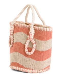 Bolso de mano de yute a rayas de Lulu Melon nuevo con etiquetas - Imagen 1 de 7