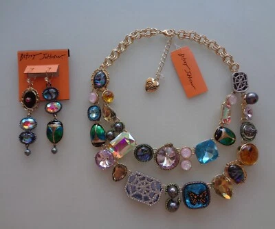 Betsey Johnson Statement Necklace Earrings Halloween Skull Spider Snake Scarab - Image 1 of 4