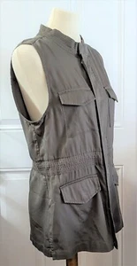BKE Cargo Vest Jacket L Full Zip Snaps Pockets Mock Neck Drawstring Green Women - Picture 1 of 10