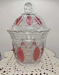 Vintage Imperial Glass Cranberry & Clear Candy dish with lid - Picture 1 of 5