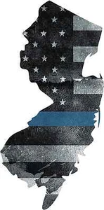 Calcomanía delgada línea azul de Nueva Jersey pegatina de policía NJ con bandera estadounidense hecha jirones VAR - Imagen 1 de 1