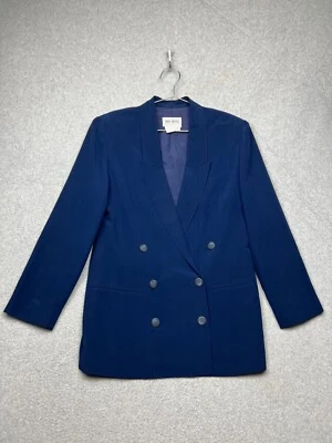 Chaqueta Blazer Hugo Buscati Milano Mujer Petite 8 Seda Doble Pecho Azul Marino De Colección Foto 1 de 4
