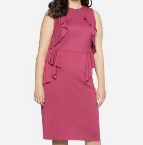 VALENTINO Abito Eloquii Donna 24 3X Rosa Ruffle Romantico Ponte Elasticizzato Primavera Pasqua Midi