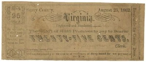 1862 Surry County Virginia 25cents VA (L4224) - Picture 1 of 2