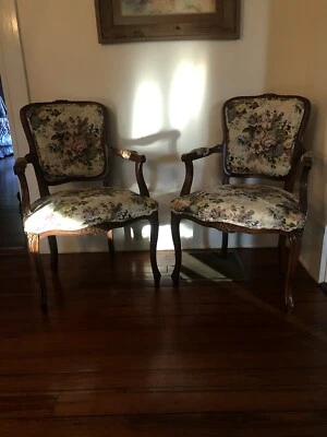 Silla Queen Anne estampado de flores - Juego de sillas vintage Foto 1 de 3