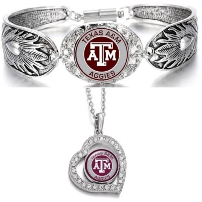 Texas A&M Aggies Sterling Silver Necklace And Bracelet Set State D3D19 - Image 1 of 4