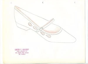 ORIGINAL Hand Drawn Sketch 1960s fashion designer LUCIEN GUILBERT SHOE buckle 2A - Picture 1 of 1