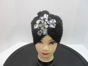 Betsey Johnson Turban Hat Womens Black Sequin One Size Pull On Acrylic - Picture 1 of 10