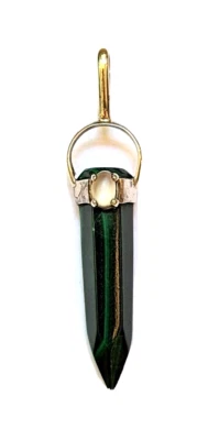 Colgante de malaquita años 90 con cabujón de piedra lunar acento, montura de plata de ley Foto 1 de 4