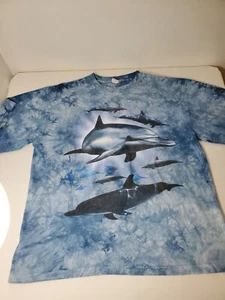 Retro Tie Dye Dolphin Tee Shirt Size L loose fit relaxed very comfy - Picture 1 of 8