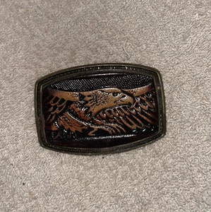Vintage Embossed Leather Eagle Brass Belt Buckle - Picture 1 of 1