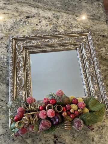 Framed Mirror with Christmas/Holiday Sugared Berries Attached Cover