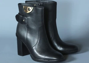 TORY BURCH SIDNEY PERFECT BLACK Calf Leather GOLD Half Reva Ankle Bootie Sz 6 - Picture 1 of 5