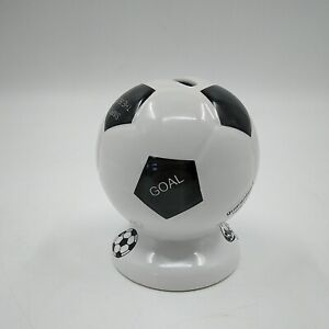 Ceramic Black & White Football Shaped/Themed Money Box w/ Plastic Stopper - 4.5"