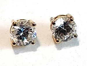 White Sapphire & Gold Tone Stud Earrings - Picture 1 of 5