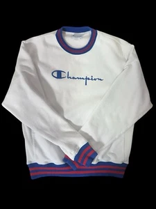 Vintage 90s Champion Reverse Weave White Blue Red White Ringer Sweatshirt - Bild 1 von 5