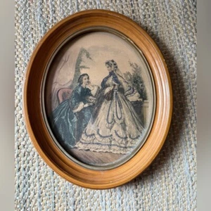 Vintage französischer ovaler Holzrahmen viktorianischer Druck Frauen weibliche Kunst Frankreich Femme - Bild 1 von 6
