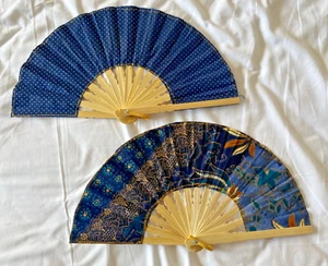 2 Fans Hand Bamboo Cloth Handmade Indonesia New Avenico Summer Fashion B13 Hot - Picture 1 of 20