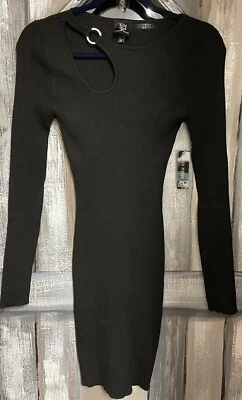 Vestido Suéter DEREK HEART Negro Tejido Acanalado Manga Larga Elastizado Talla Mediana ¡NUEVO! Foto 1 de 4