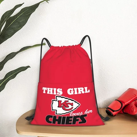 This Girl Loves Her Kansas City Chiefs Drawstring Backpack Waterproof & Light Cover