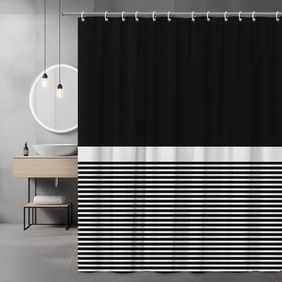 现代浴室时尚黑白条纹浴帘 — 第 1/4 张图片