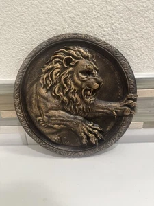 Gold 8” X 8” Lion 3d Relief Sculpture Wall Art Round Plaque Bronze Antique - Picture 1 of 7