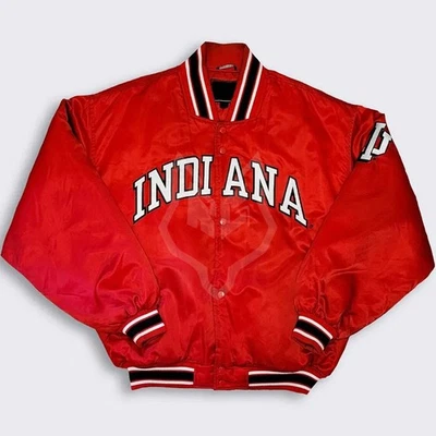 Indiana Hoosiers Red Football Jacket Vintage Satin University Bomber Jacket - Image 1 of 4