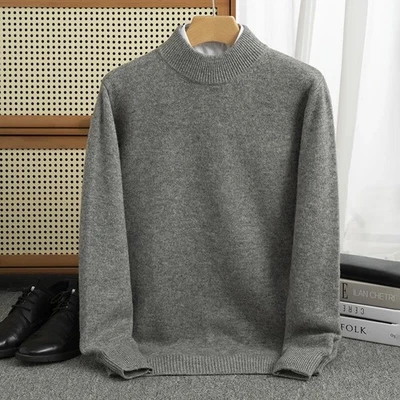 Autumn/winter Wool Sweater Men's Half Turtleneck Pullover Warm Knit Shirt - Image 1 of 4
