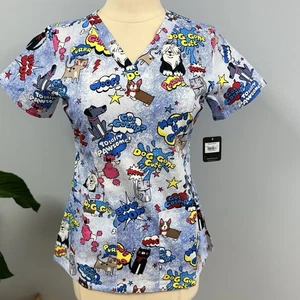 NWT Doggone Cute Scrub Top XS  Dogs Cats Blue Cotton Scrubs Animals Puppy Kitty - Picture 1 of 9