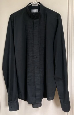 Chaplin Men Size L Large Black Tuxedo Wing Tip Collar Pleated Button Up Shirt - Image 1 of 4