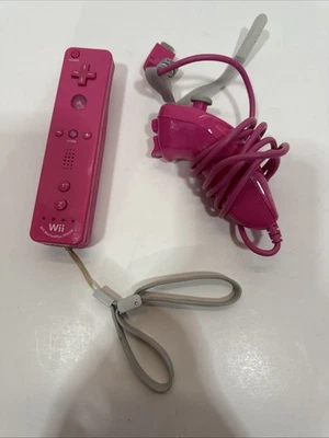 Pink Nintendo Wii Motion Plus Remote Controller OEM w/ Nunchuck For Parts - Image 1 of 4
