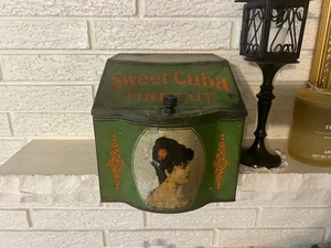 Antigua lata publicitaria dulce Cuba tabaco corte fino exhibición de tienda Chicago - Imagen 1 de 7