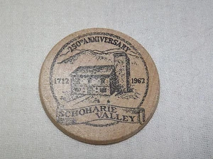 VINTAGE 1712-1962 250TH ANNIVERSARY SCHOHARIE VALLEY BLACK INK WOODEN NICKEL - Picture 1 of 5