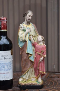 Antique chalk statue of saint joseph jesus - Picture 1 of 8