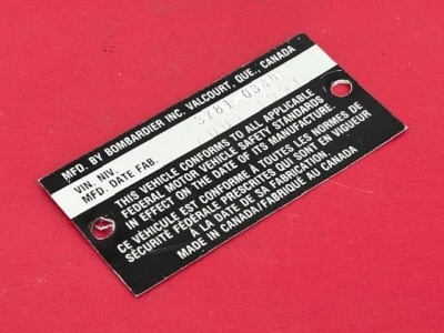 1992 Ski-Doo Mach 1 617 Snowmobile Tunnel Model Tag Number Tag Year Tag Plate - Image 1 of 3