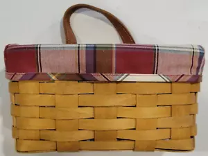 LONGABERGER fatto a mano 2003 cesto sospeso manico in pelle e inserto in tessuto 9 x 5 x 5 - Foto 1 di 4